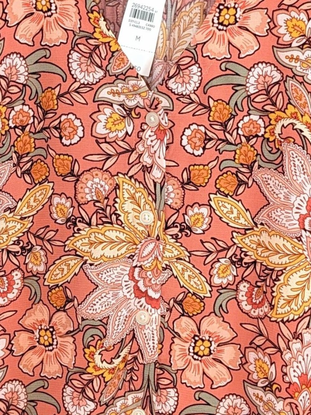 NWT LOFT | Button Front Peach Floral Top Long Sleeve | Size Medium - Picture 5 of 10